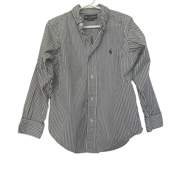 Ralph Lauren Striped Button Down Long Sleeve Shirt Navy Blue & White - Picture 1 of 4